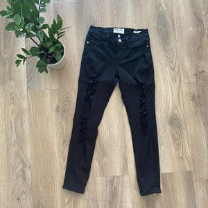FRAME Black Distressed “Le Skinny de Jeanne” Jeans